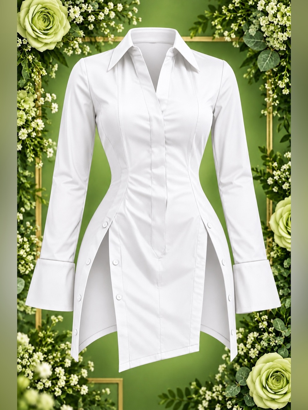 White Tailored Shirt Dress | Long Sleeve Statement Mini Dress